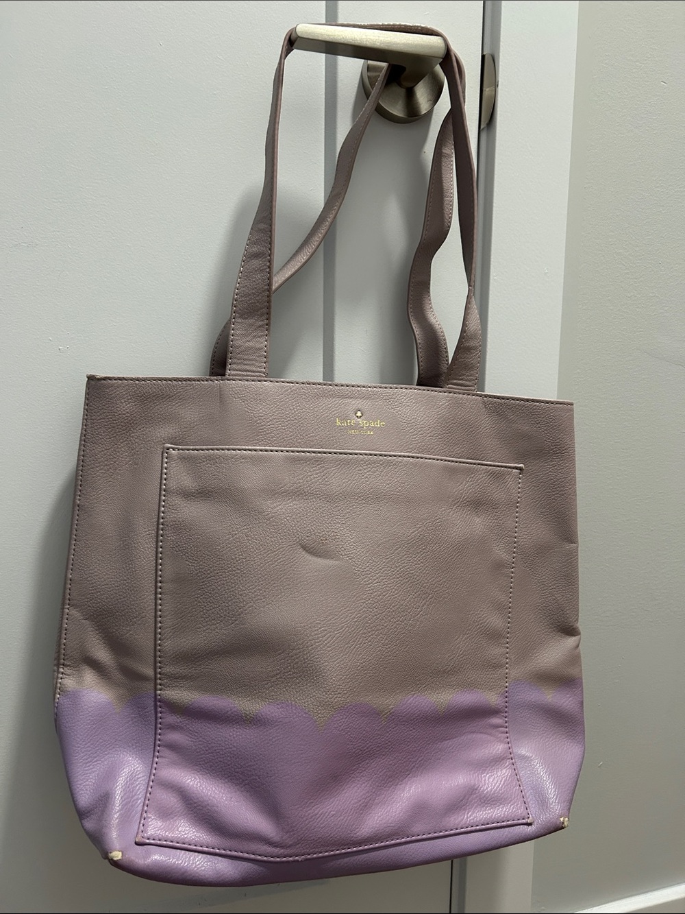 kate spade Lita Street Scalloped Two-Tone Taupe and Lavender Leather Tote